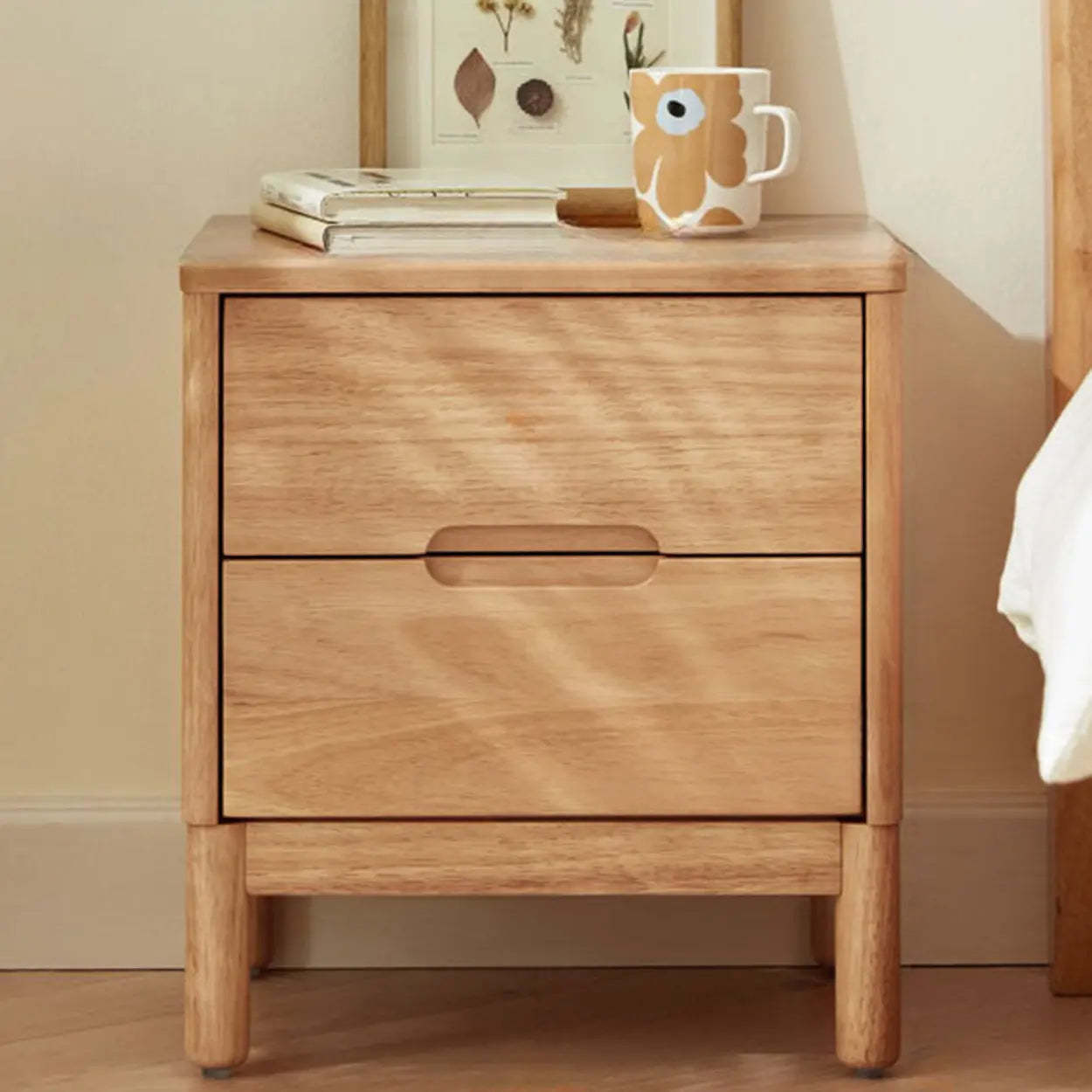 Nut-Brown Rectangular Natural Wood Nightstand — Natural Finish / 2 Pieces