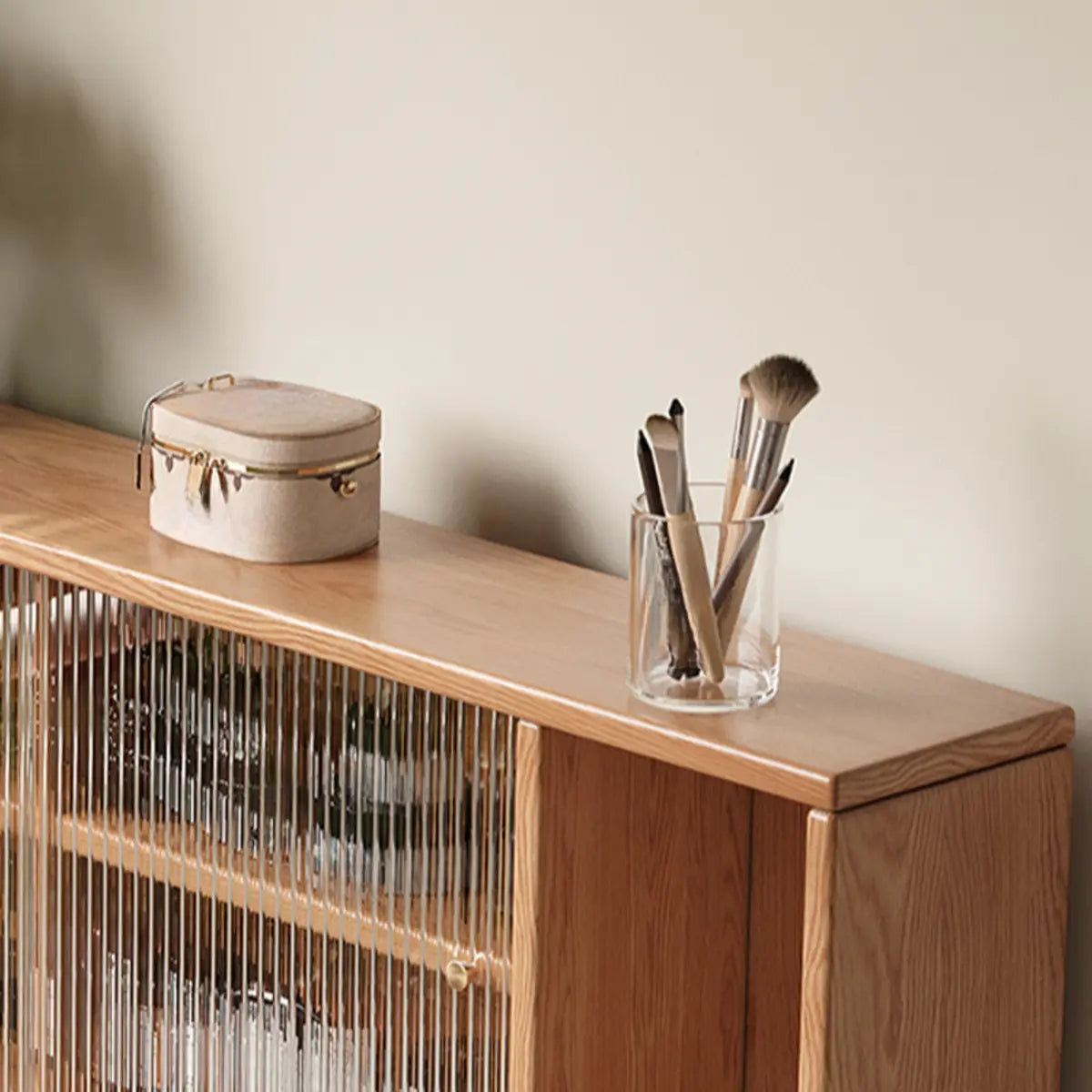 Nut-Brown Oak Drawer Makeup Vanity