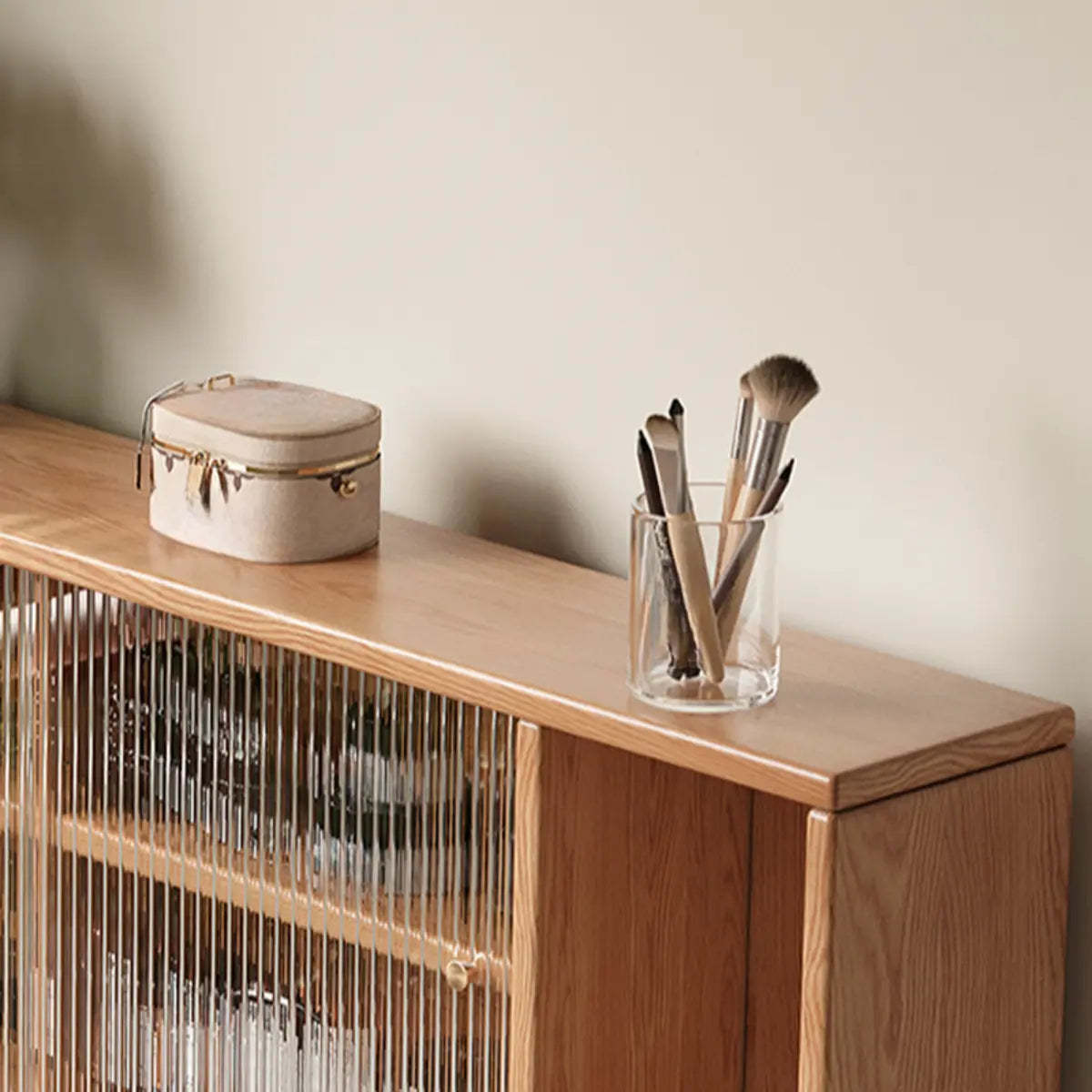 Nut-Brown Oak Drawer Makeup Vanity