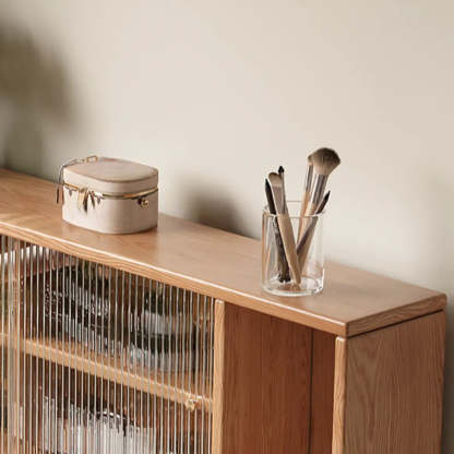 Nut-Brown Oak Drawer Makeup Vanity