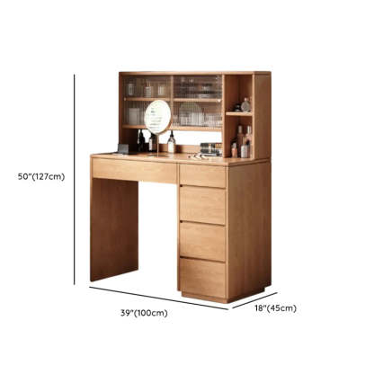 Nut-Brown Oak Drawer Makeup Vanity