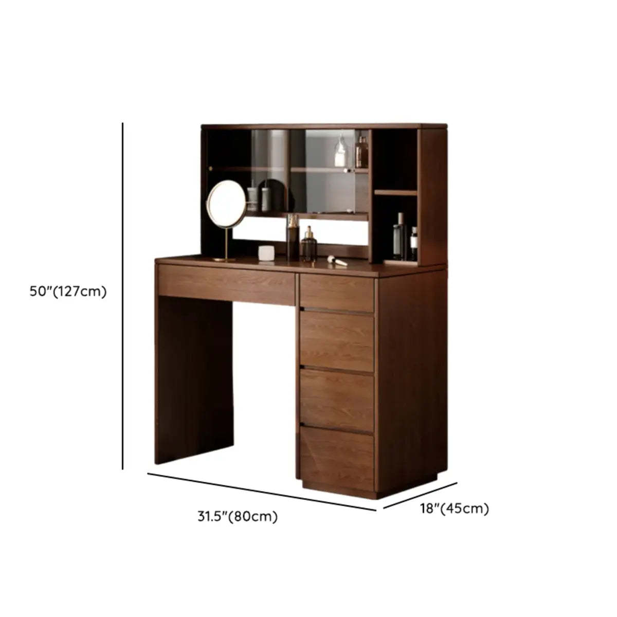 Nut-Brown Oak Drawer Makeup Vanity