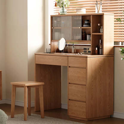 Nut-Brown Oak Drawer Makeup Vanity — Nut-Brown
