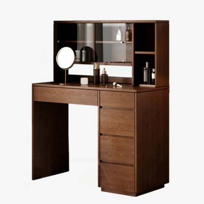Nut-Brown Oak Drawer Makeup Vanity — Wood