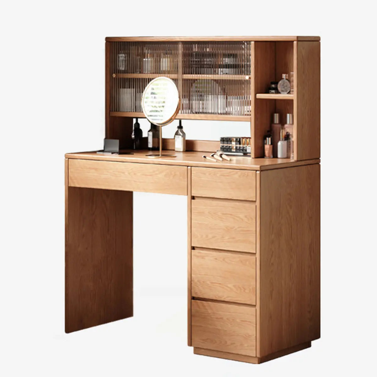 Nut-Brown Oak Drawer Makeup Vanity — Nut-Brown