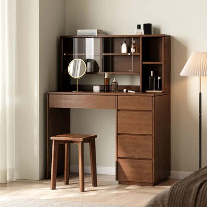 Nut-Brown Oak Drawer Makeup Vanity