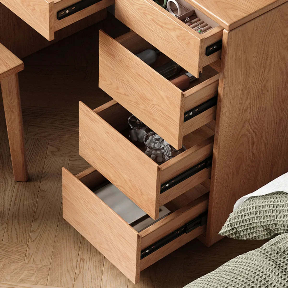 Nut-Brown Oak Drawer Makeup Vanity