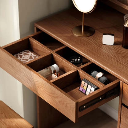 Nut-Brown Oak Drawer Makeup Vanity