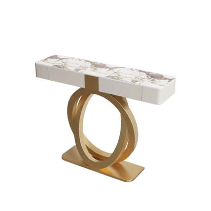 Stone Gold Base Storage Console Table — White