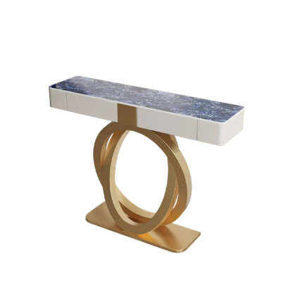 Stone Gold Base Storage Console Table — White-Gray
