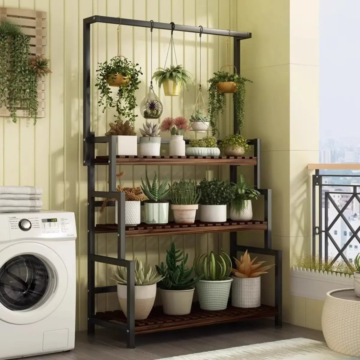 Black Pine Tiered Crate Plant Stand — Black