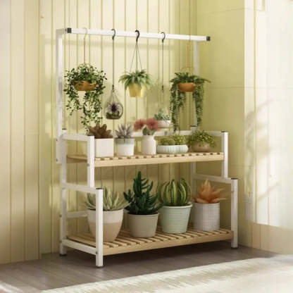 Black Pine Tiered Crate Plant Stand — White