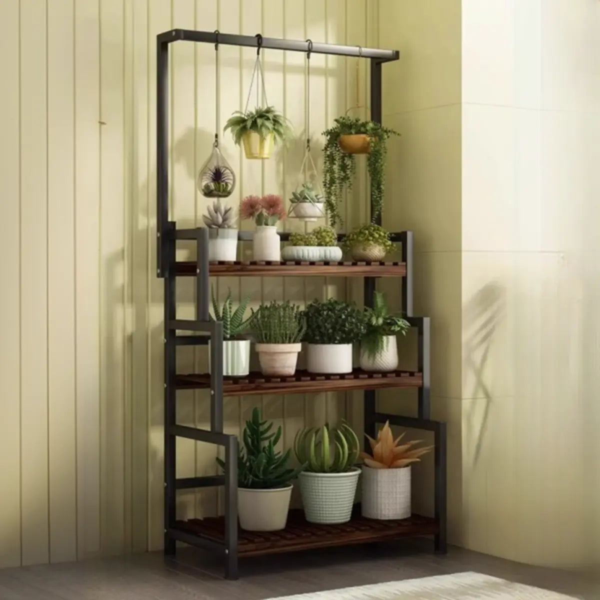 Black Pine Tiered Crate Plant Stand