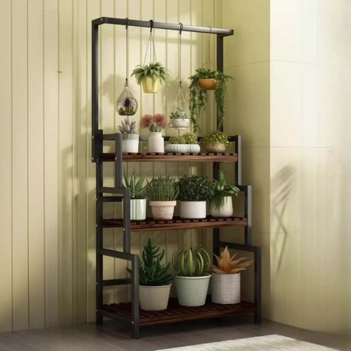 Black Pine Tiered Crate Plant Stand