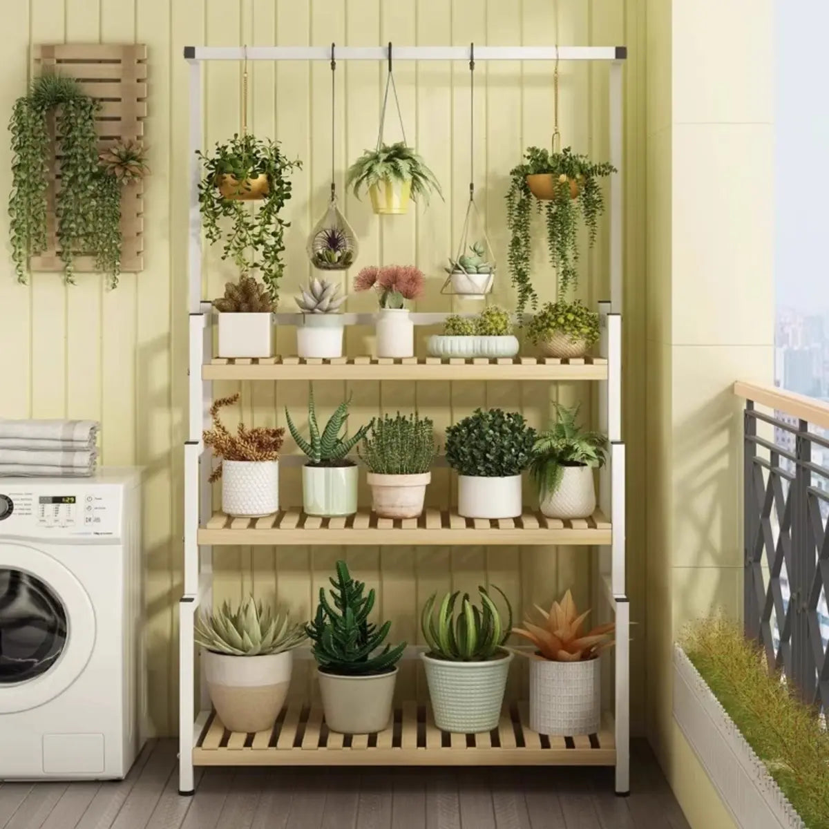 Black Pine Tiered Crate Plant Stand — White