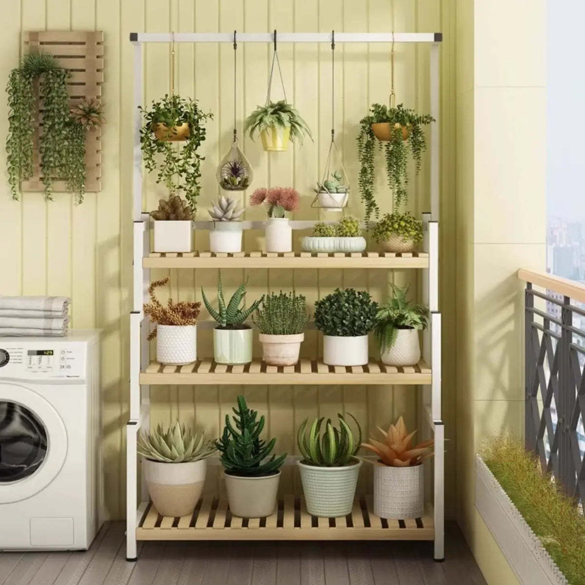 Black Pine Tiered Crate Plant Stand — White
