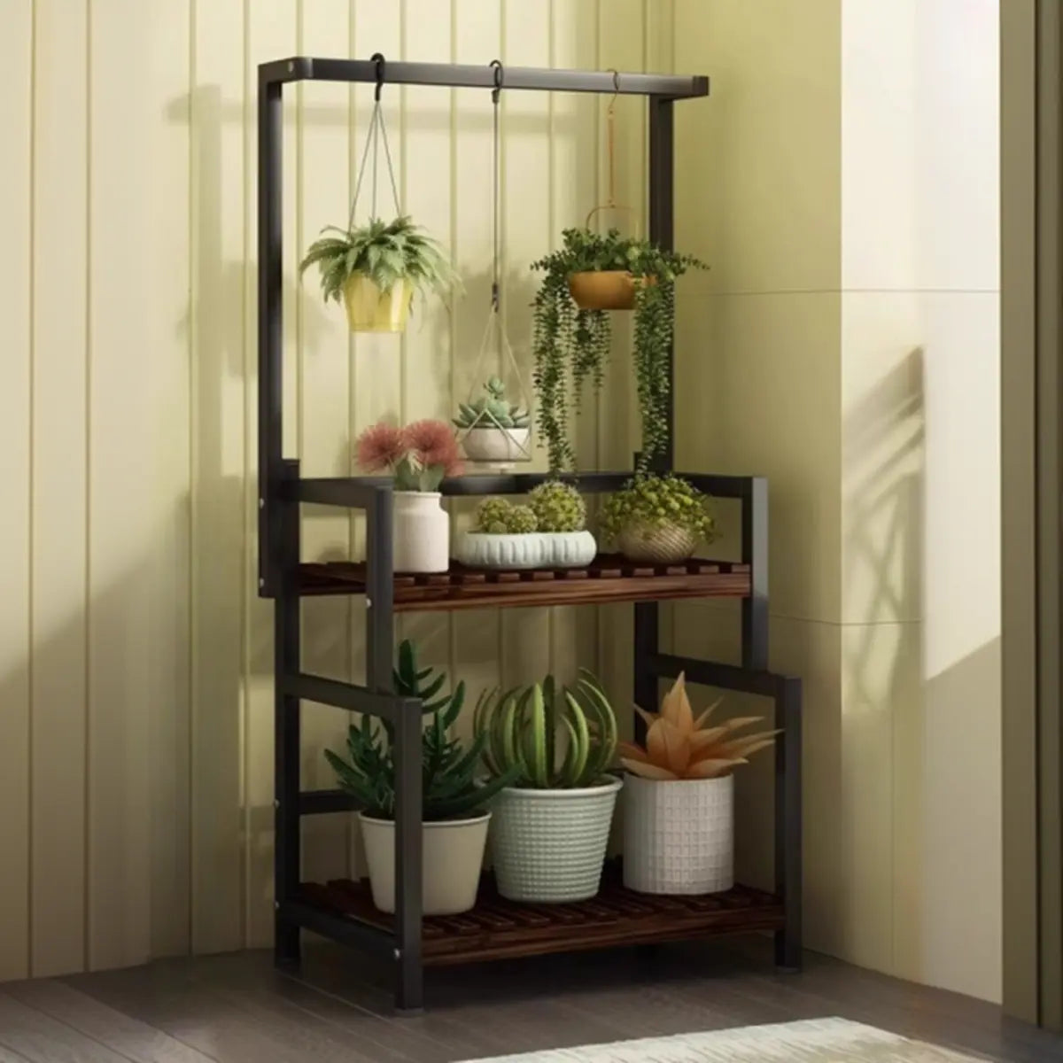 Black Pine Tiered Crate Plant Stand — Black