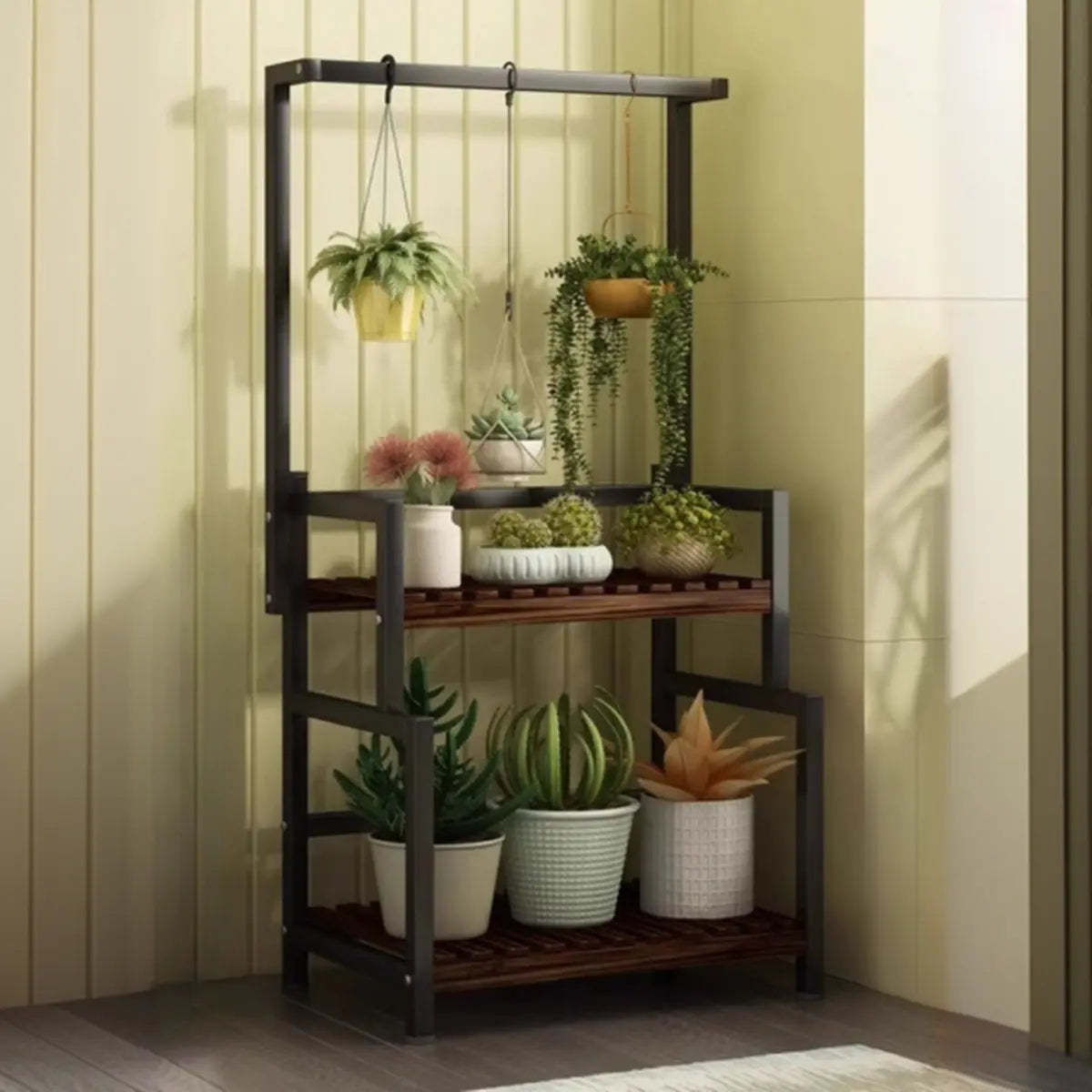 Black Pine Tiered Crate Plant Stand — Black