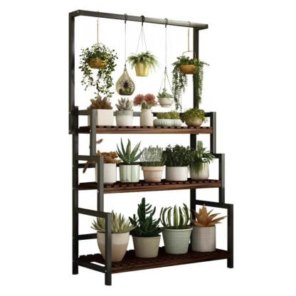 Black Pine Tiered Crate Plant Stand — Black