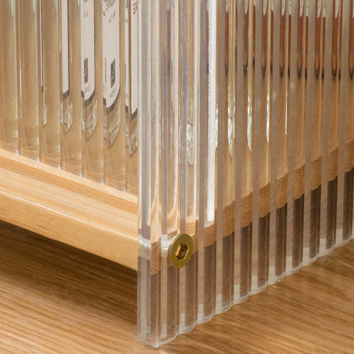 Rectangular Ribbed Glass Wood Small Display Cabinet