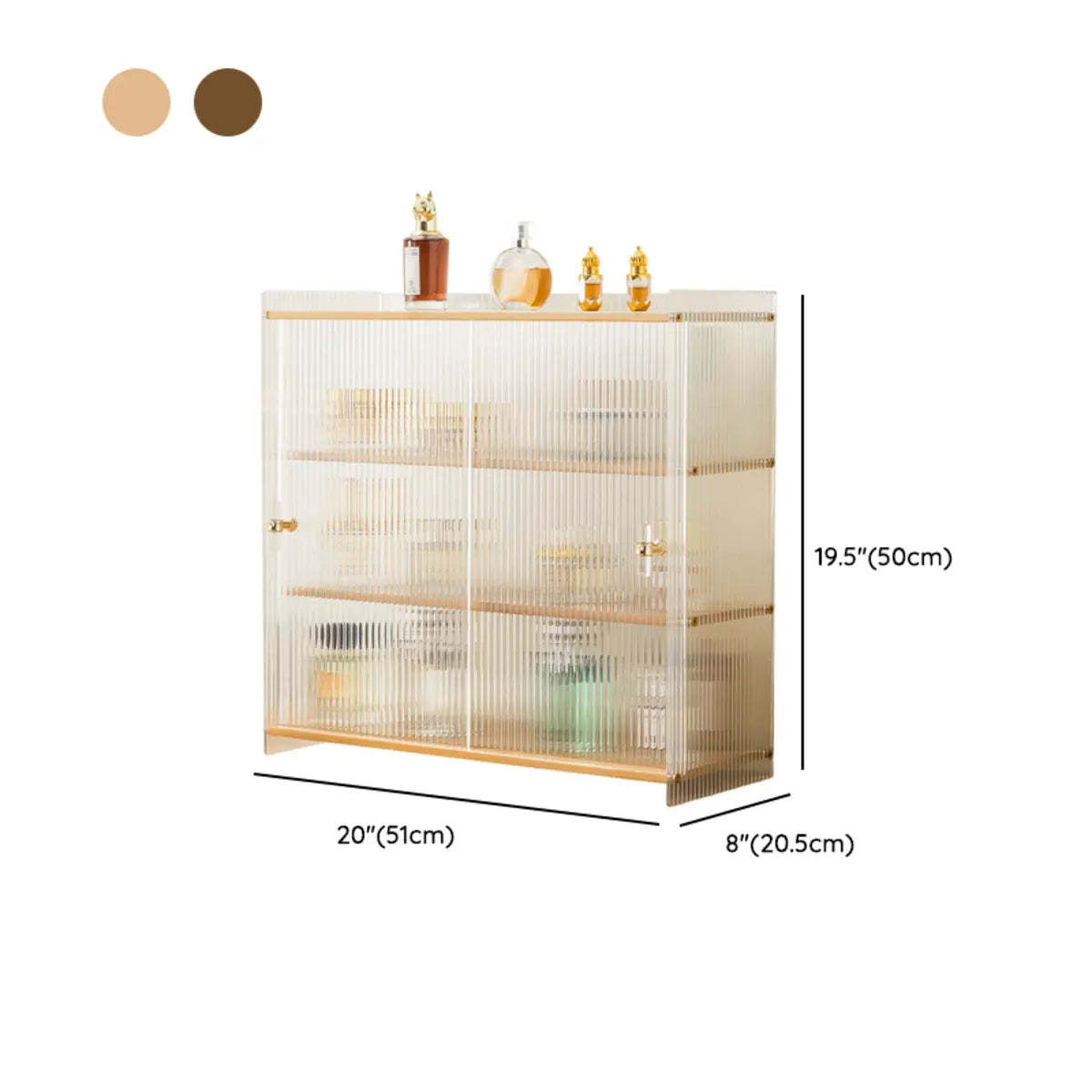 Rectangular Ribbed Glass Wood Small Display Cabinet