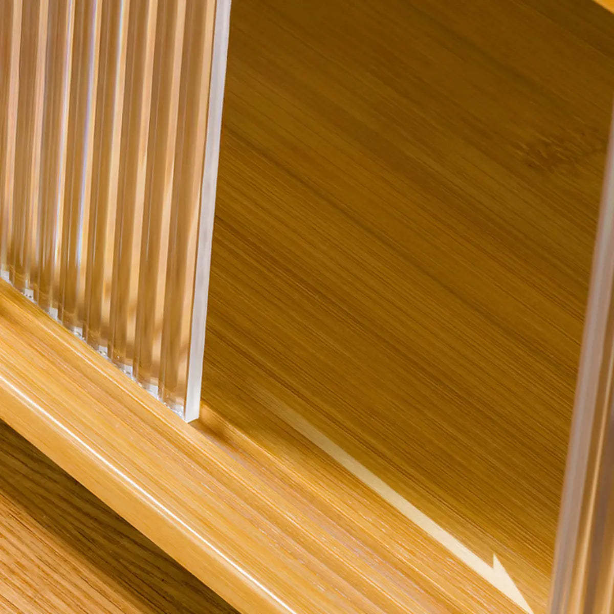 Rectangular Ribbed Glass Wood Small Display Cabinet