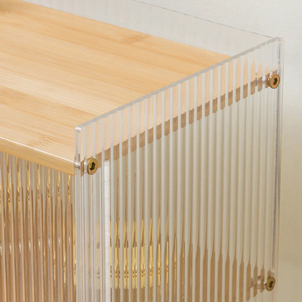 Rectangular Ribbed Glass Wood Small Display Cabinet