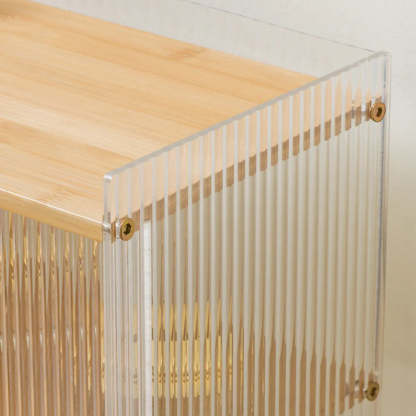 Rectangular Ribbed Glass Wood Small Display Cabinet