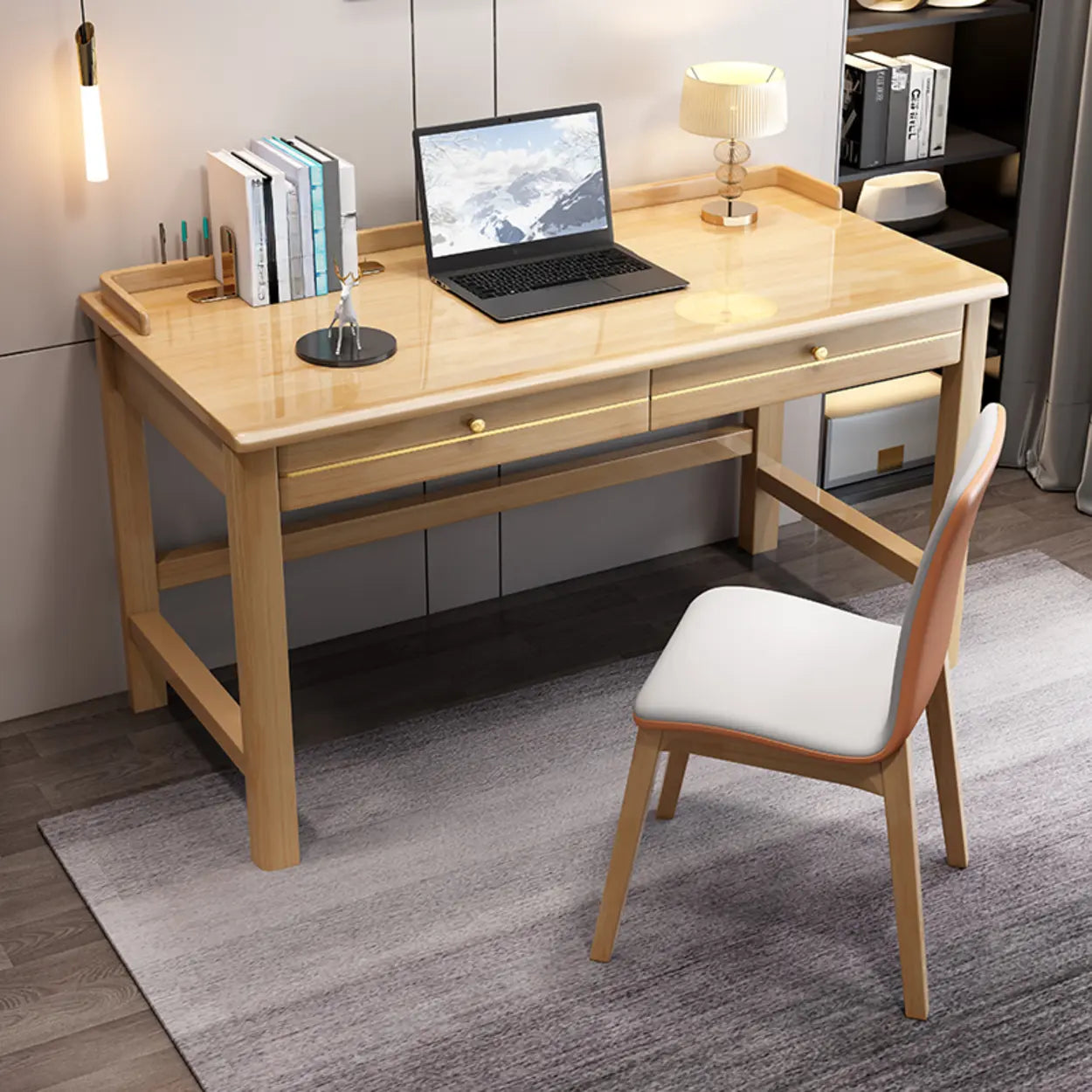 Rubberwood Drawer H-Shape Computer Desk