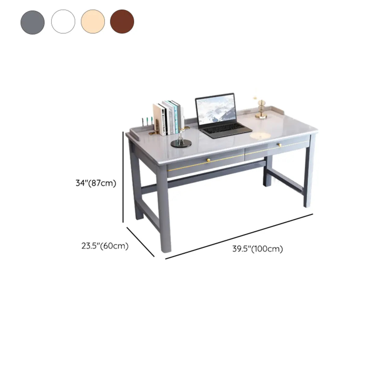 Rubberwood Drawer H-Shape Computer Desk — Grey / Table Only