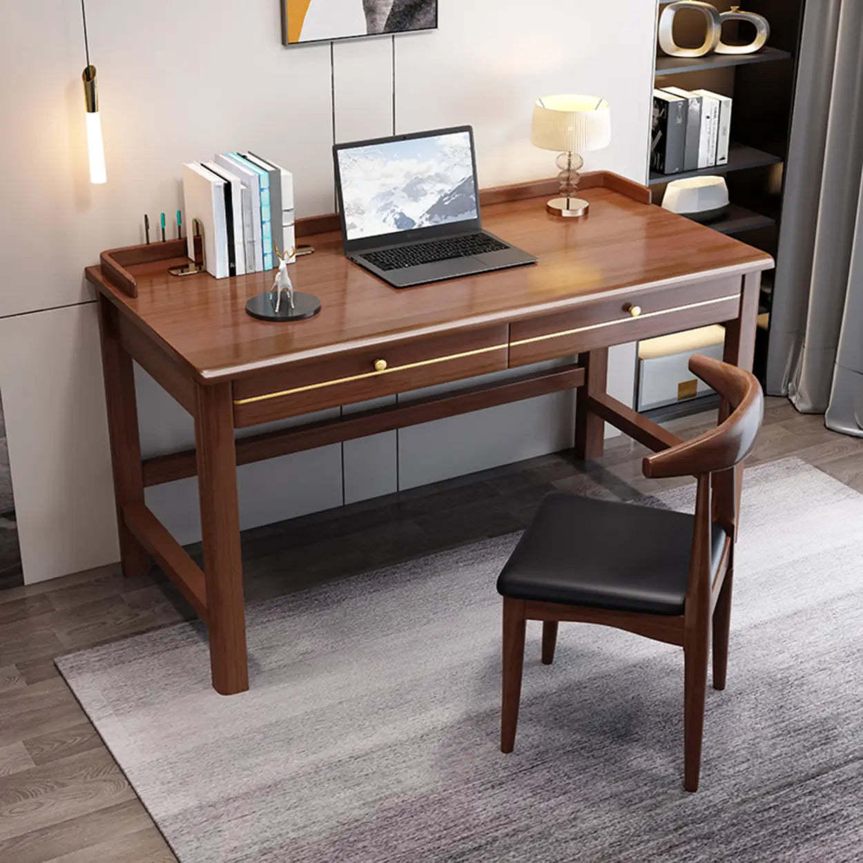 Rubberwood Drawer H-Shape Computer Desk — White / Table Only