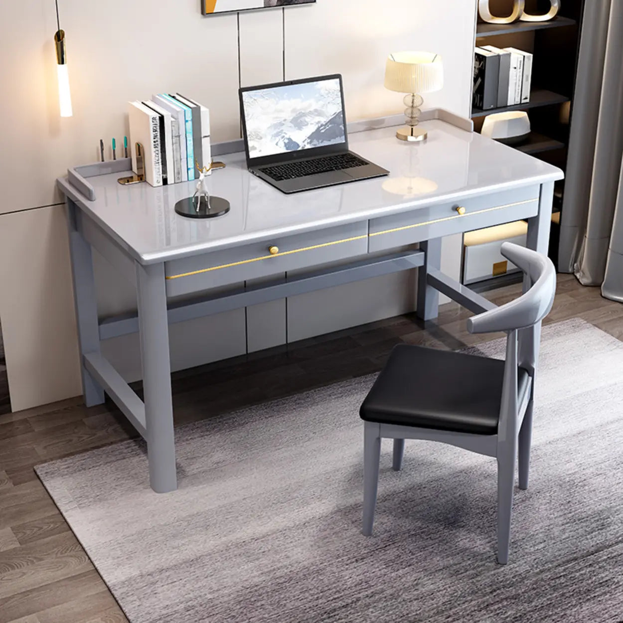 Rubberwood Drawer H-Shape Computer Desk — White / Table Only