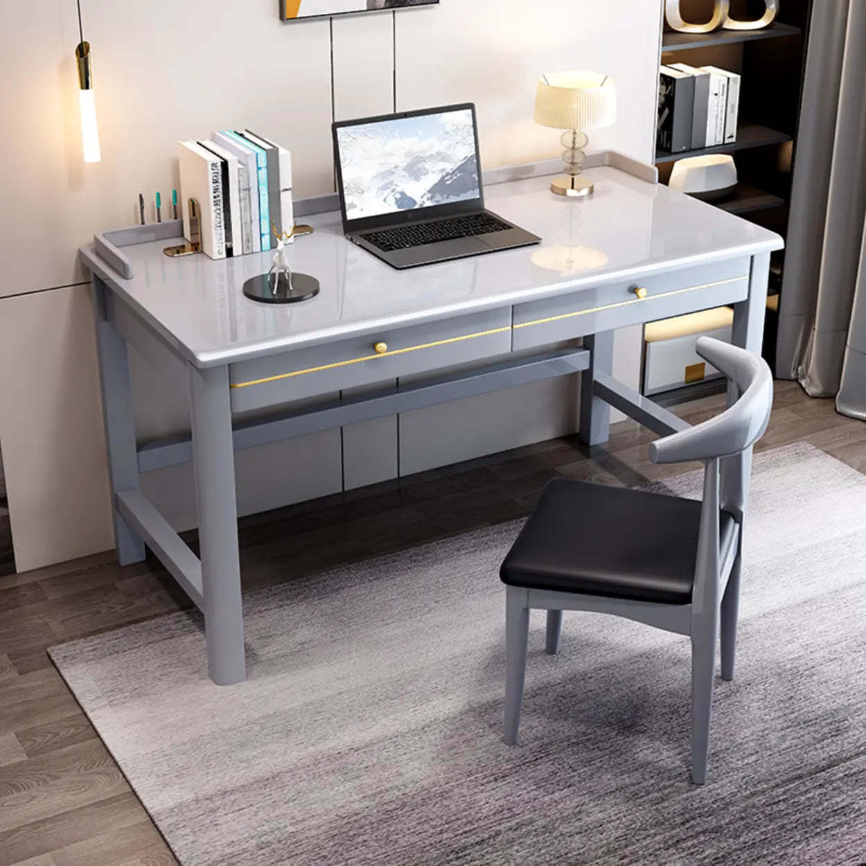 Rubberwood Drawer H-Shape Computer Desk — White / Table Only