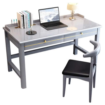 Rubberwood Drawer H-Shape Computer Desk — Natural Finish / Table Only