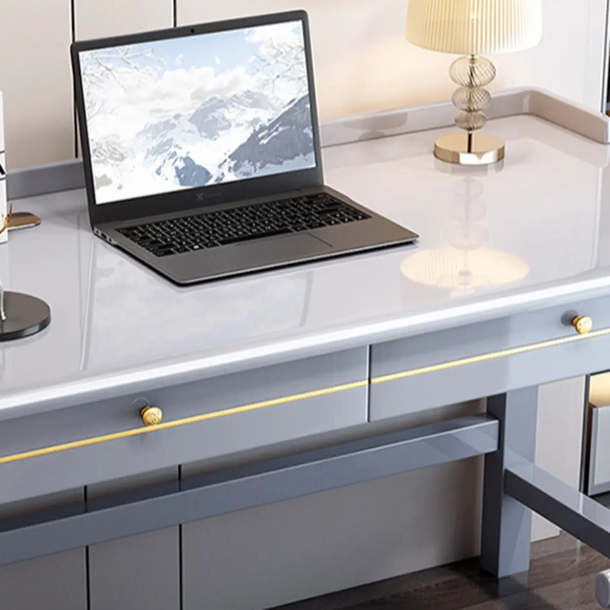 Rubberwood Drawer H-Shape Computer Desk — Natural Finish / Table Only