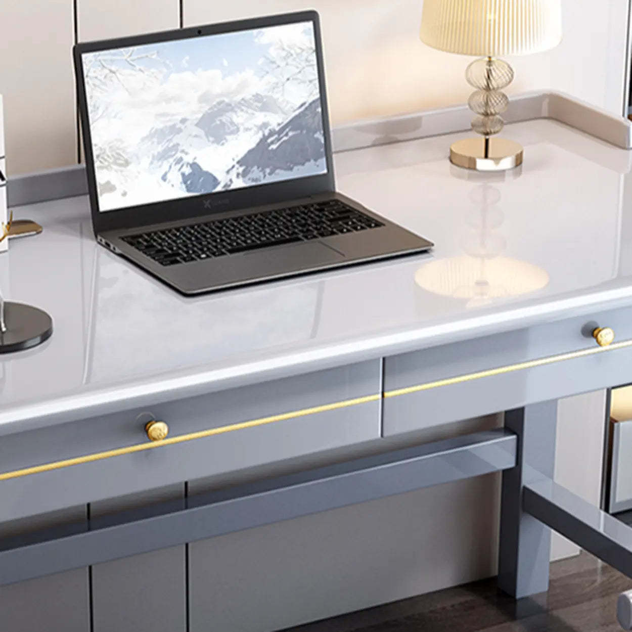 Rubberwood Drawer H-Shape Computer Desk — Natural Finish / Table Only