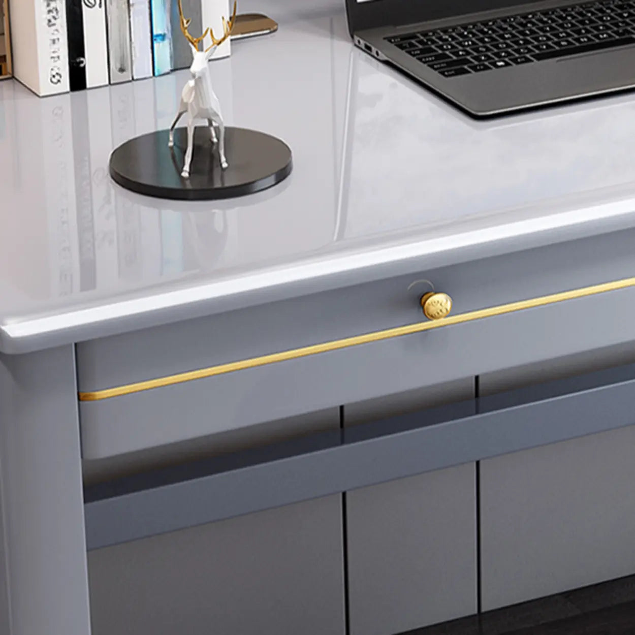 Rubberwood Drawer H-Shape Computer Desk — Natural Finish / Table Only