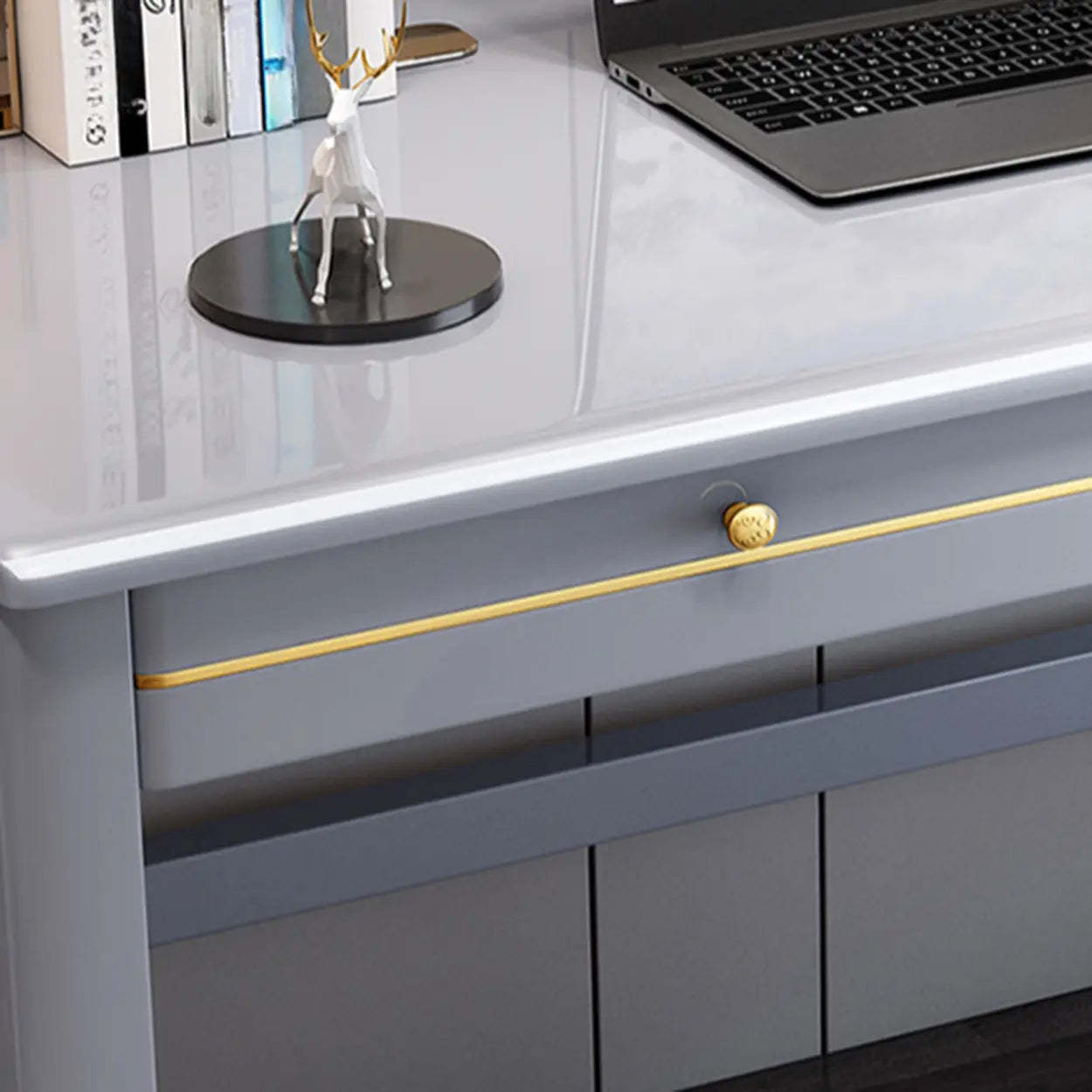 Rubberwood Drawer H-Shape Computer Desk — Natural Finish / Table Only