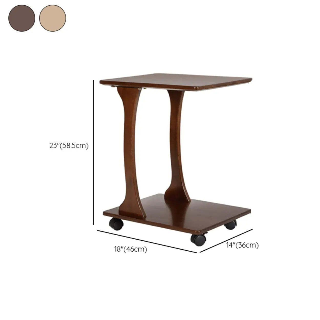 Rectangular Rubberwood Swivel Side Table with Wheels