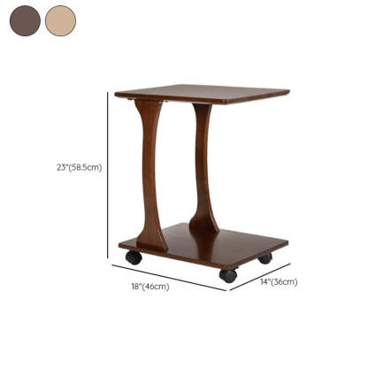 Rectangular Rubberwood Swivel Side Table with Wheels