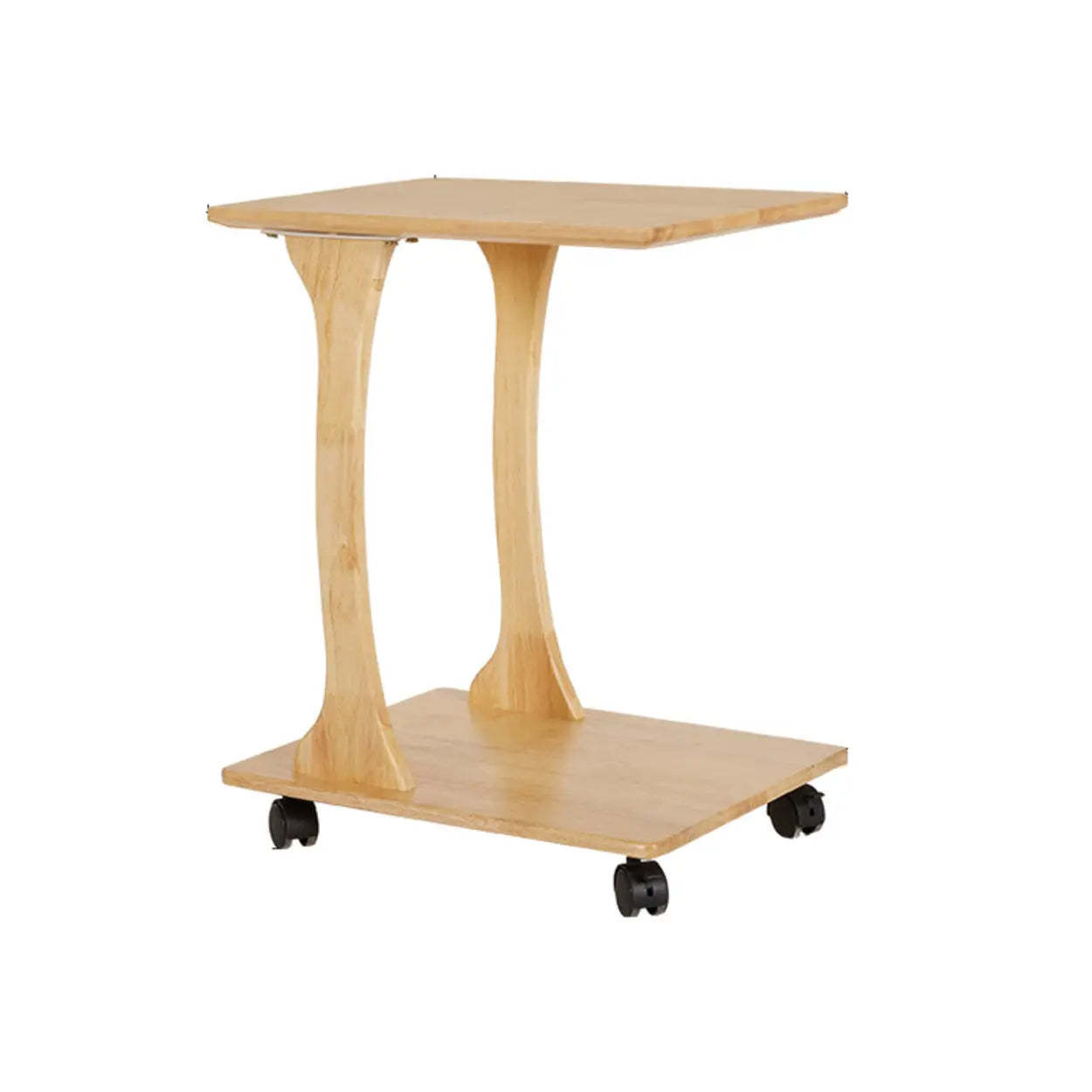 Rectangular Rubberwood Swivel Side Table with Wheels