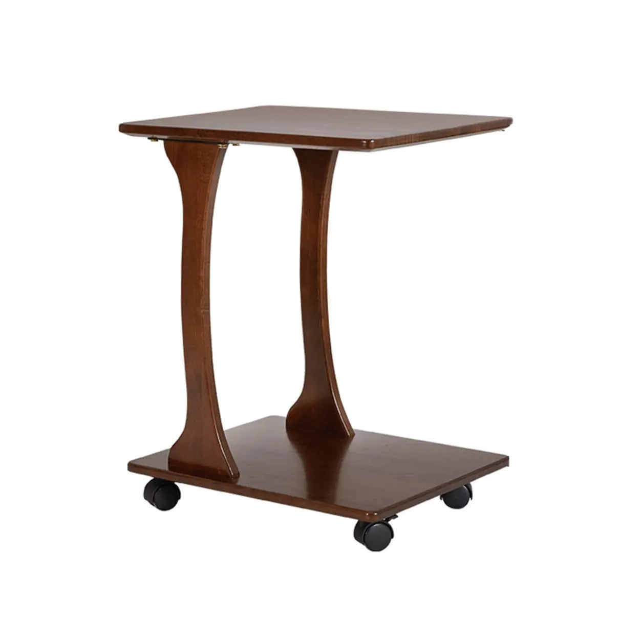 Rectangular Rubberwood Swivel Side Table with Wheels