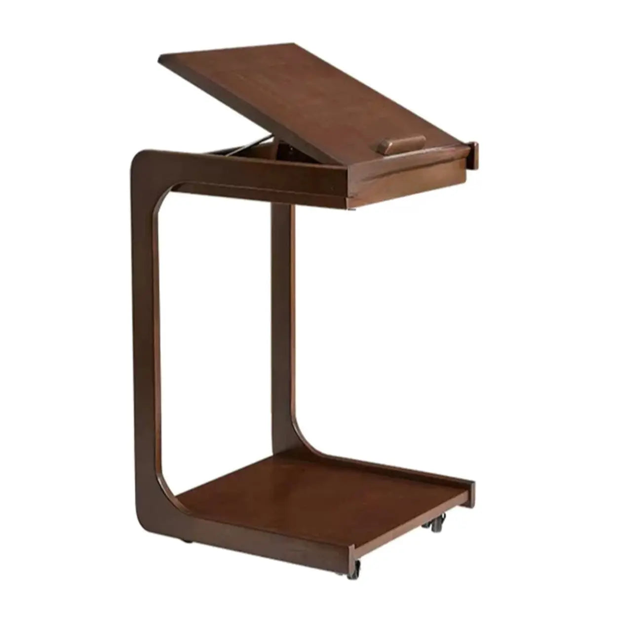 Rectangular Rubberwood Swivel Side Table with Wheels