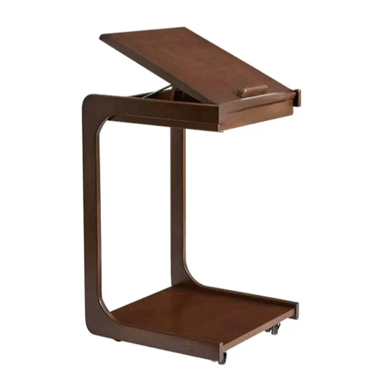 Rectangular Rubberwood Swivel Side Table with Wheels