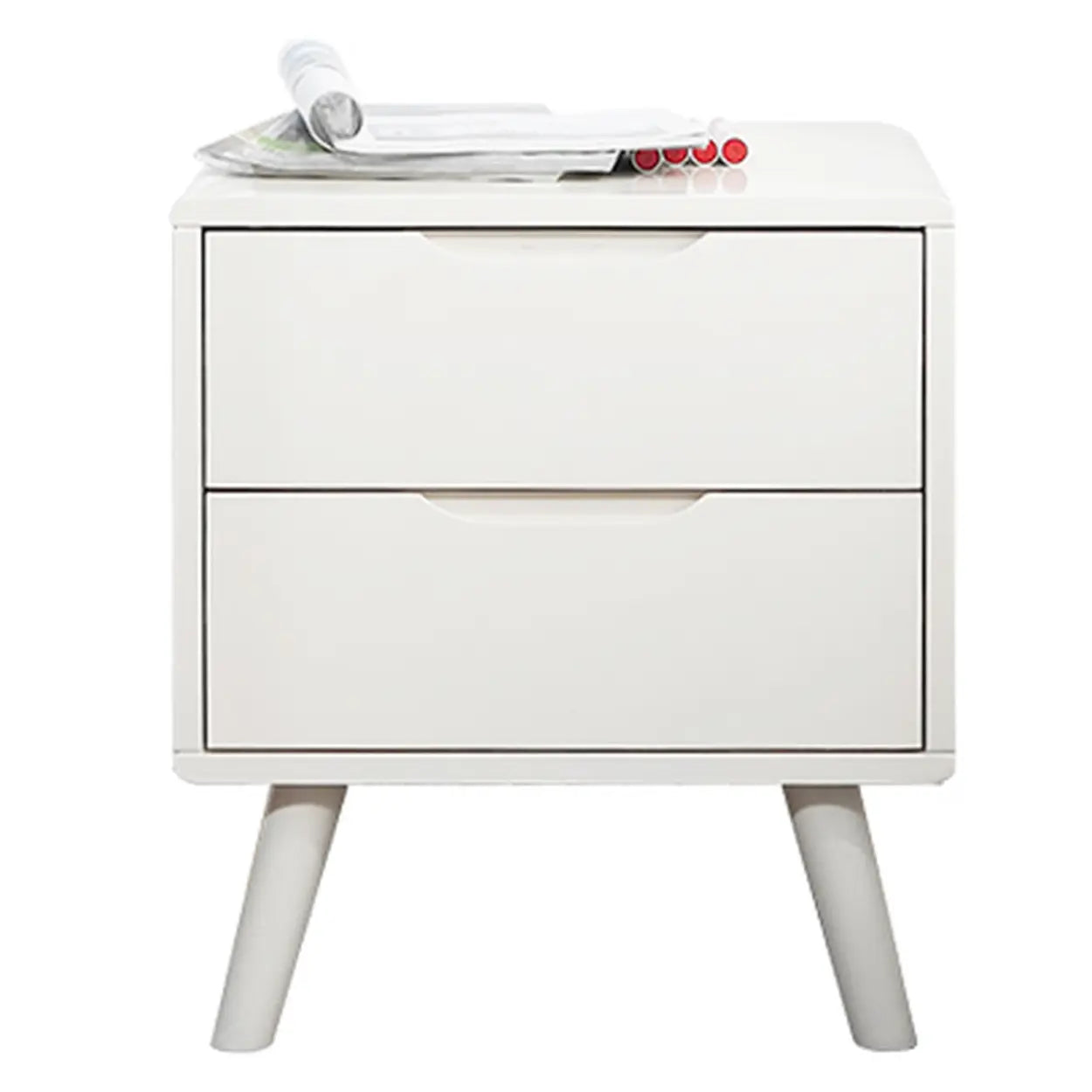 Rectangular White Rubberwood 2-Drawer Nightstand