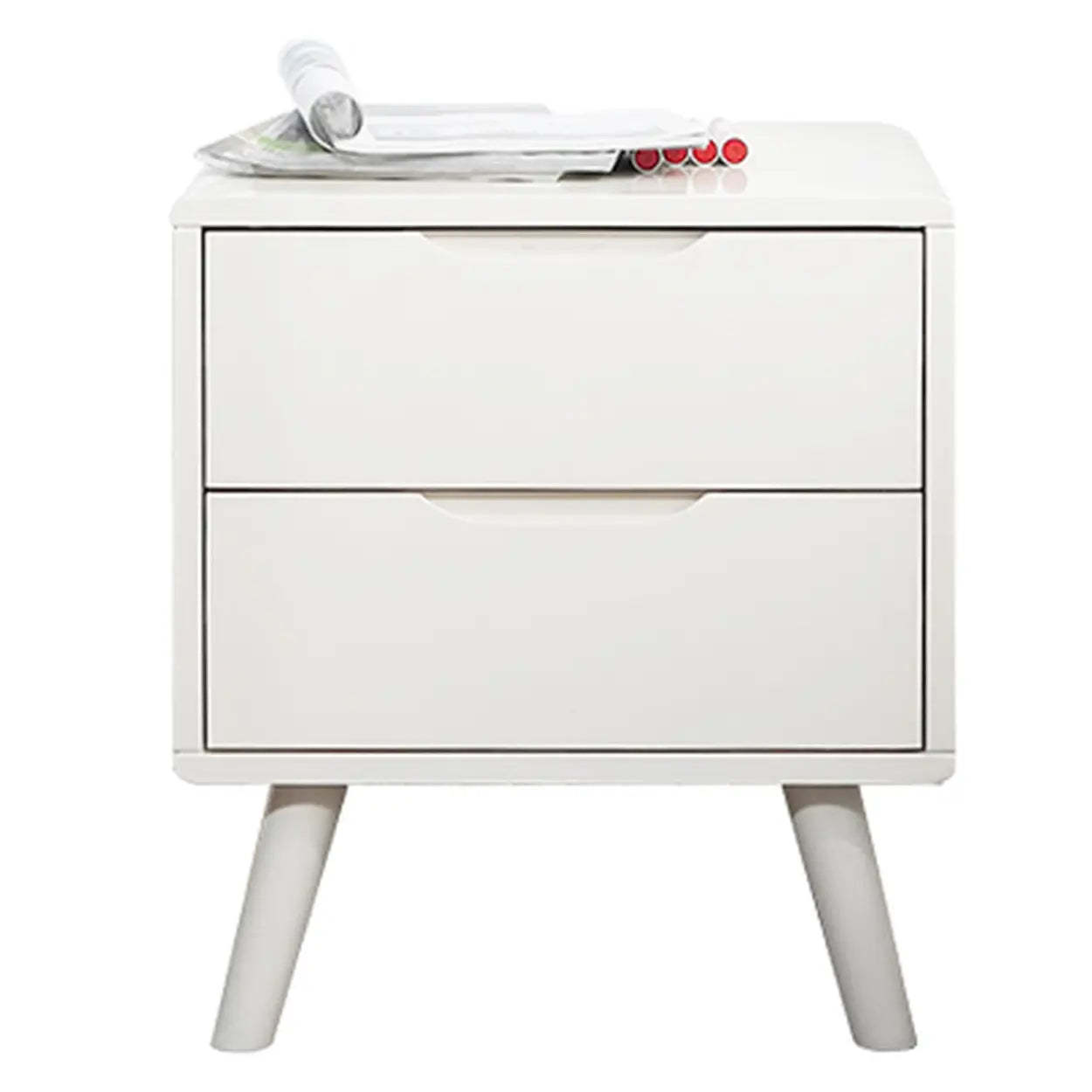 Rectangular White Rubberwood 2-Drawer Nightstand