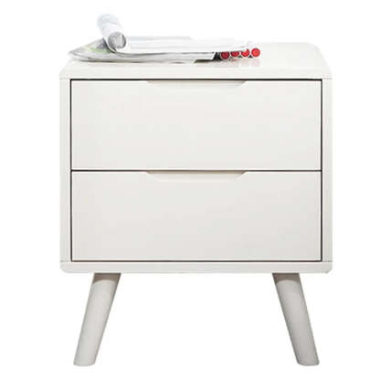 Rectangular White Rubberwood 2-Drawer Nightstand