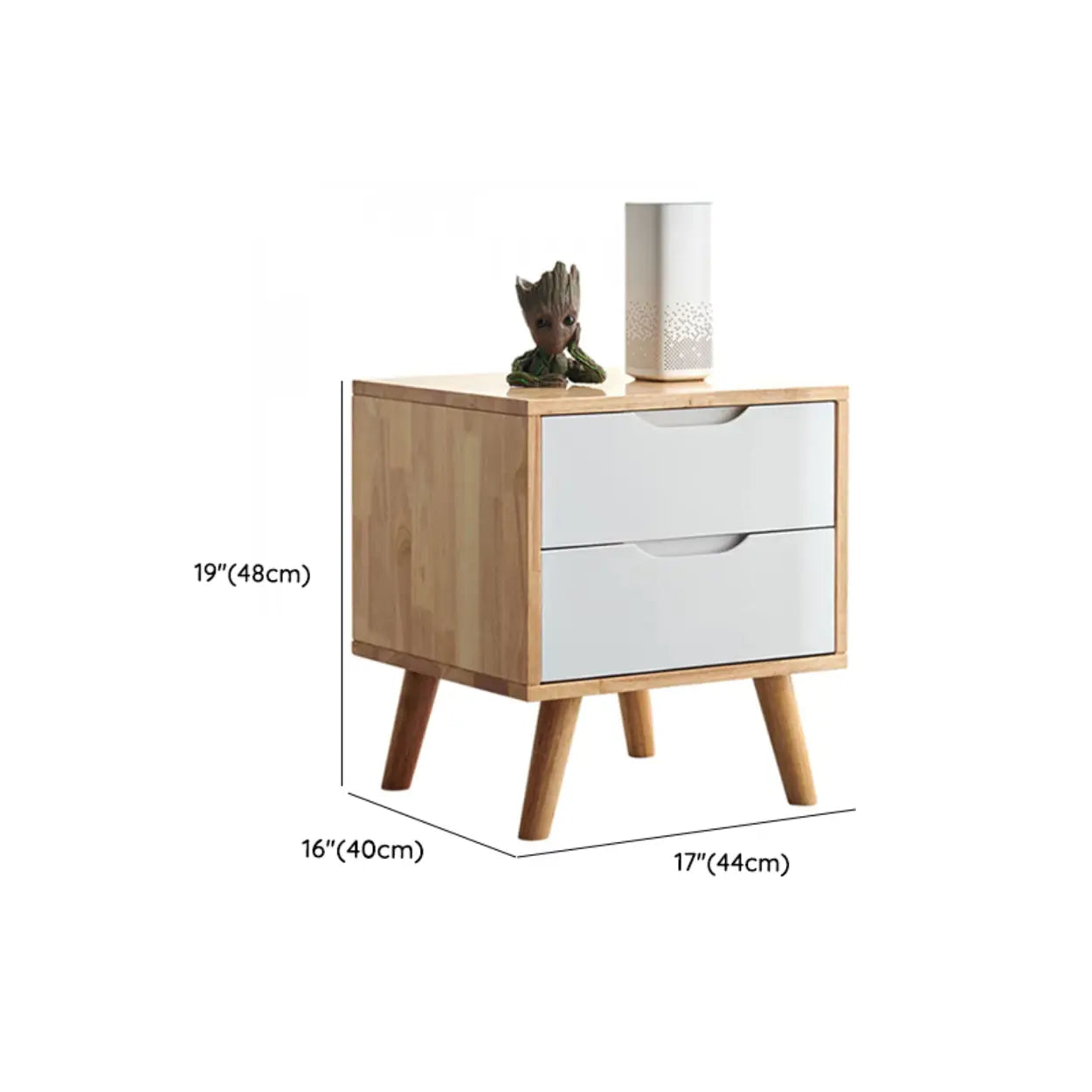 Rectangular White Rubberwood 2-Drawer Nightstand