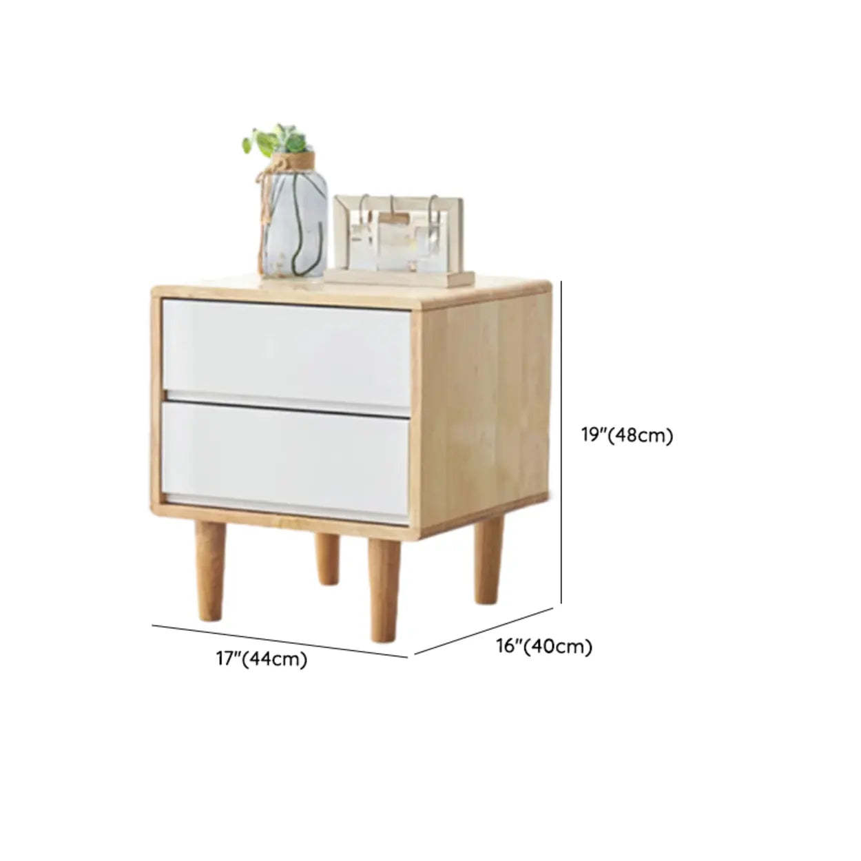 Rectangular White Rubberwood 2-Drawer Nightstand