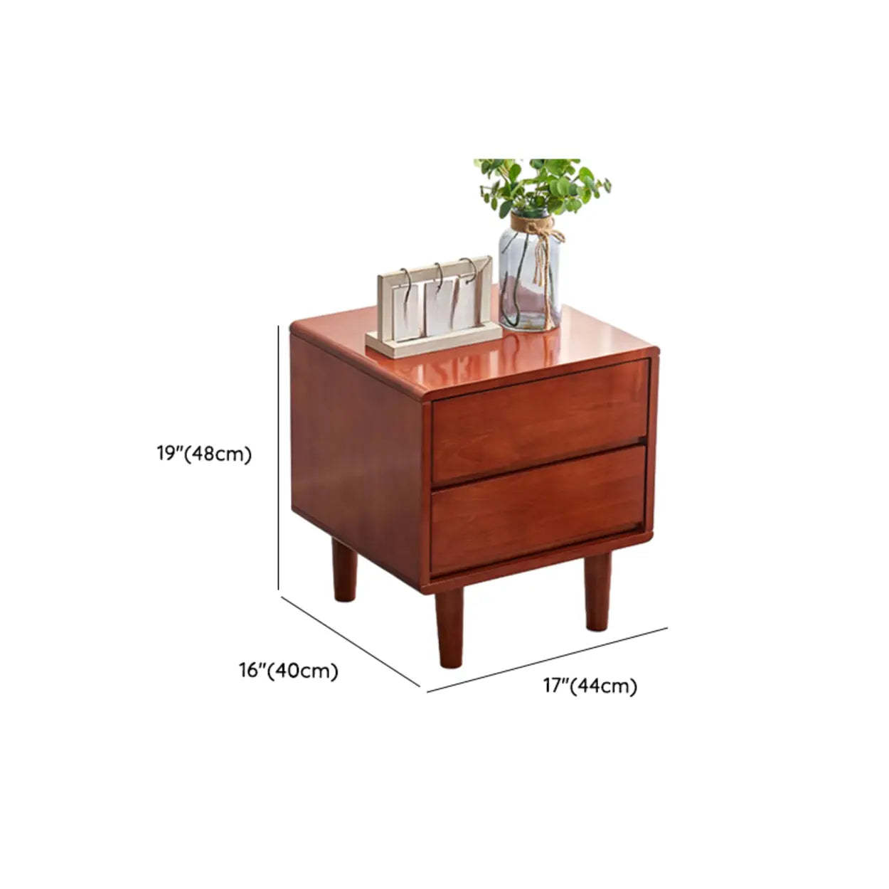 Rectangular White Rubberwood 2-Drawer Nightstand